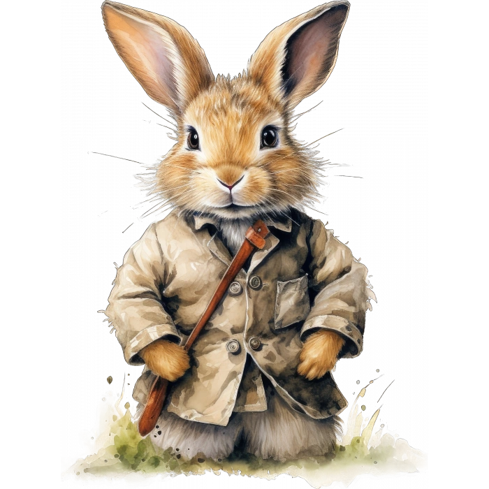 Kahverengi Kıyafetli Bastonlu Tavşan Duvar Stickerı
