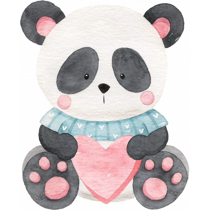 Kalp Tutan Mavi Kazaklı Panda Duvar Stickerı