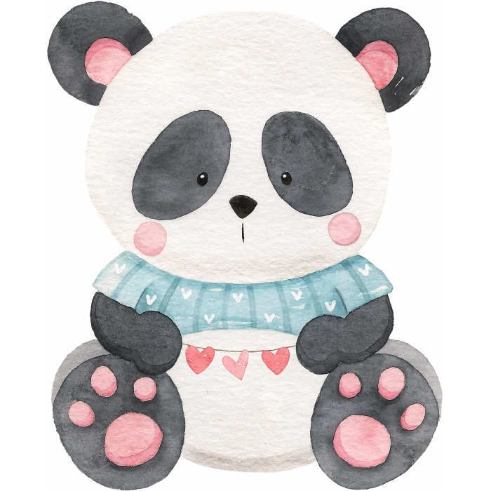 Kalpli Süslemeli Mavi Kazaklı Panda Duvar Stickerı
