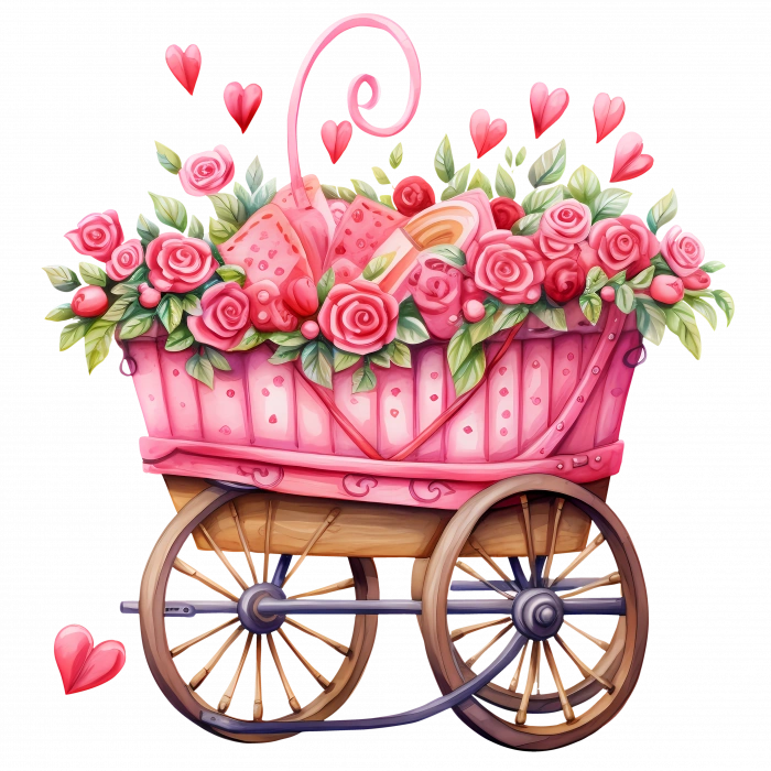 Kalpli ve Çiçekli Pembe El Arabası Duvar Stickerı