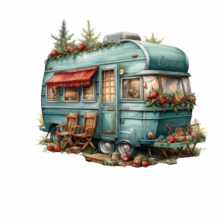 Kamp Ateşli Çam Ağaçlı Karavan Stickerı