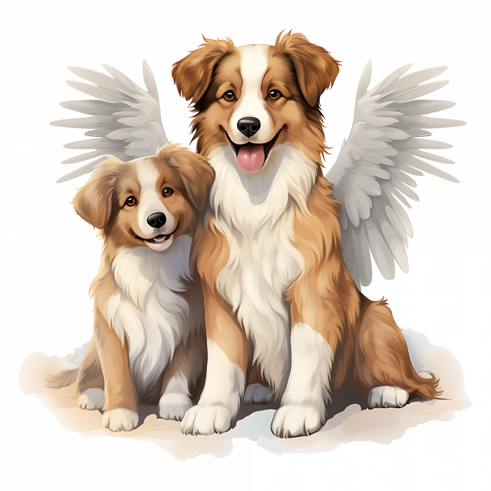 Kanatlı Anne ve Yavru Köpekler Duvar Stickerı