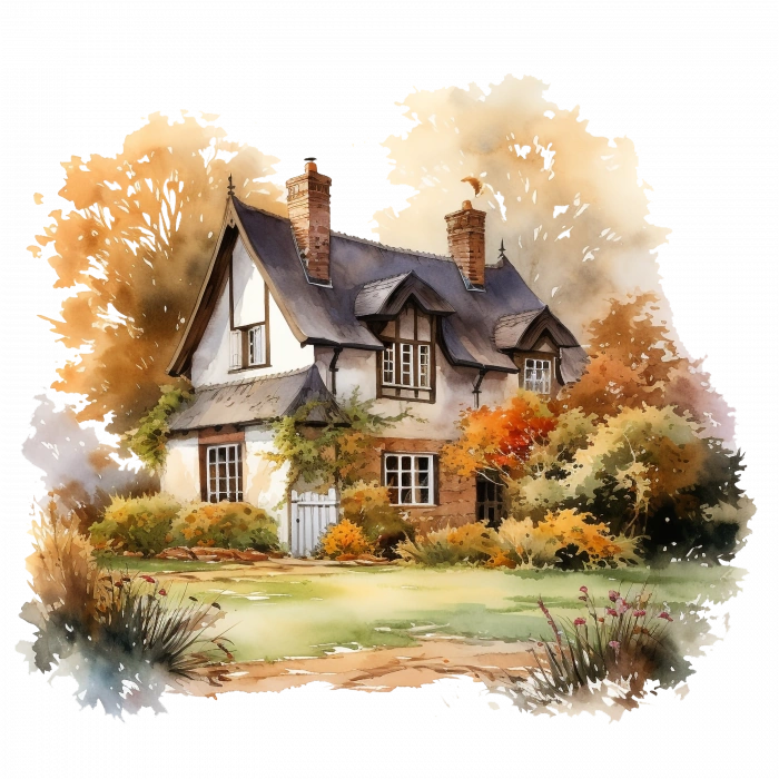 Kara Çatılı ve Beyaz Duvarlı Sonbahar Evi Duvar Stickerı