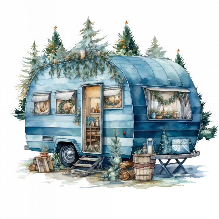 Karlı Çam Ağaçlı Karavan Duvar Stickerı