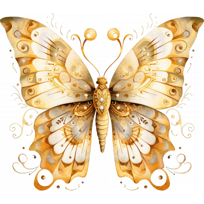 Karmaşık Desenli Altın Kelebek Duvar Stickerı