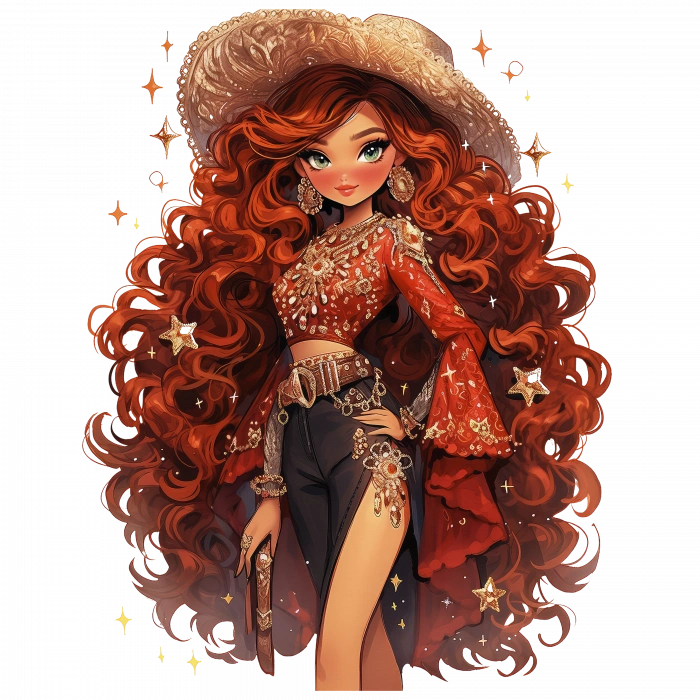 Kırmızı Bluzlu Yıldızlı Etekli Kovboy Kız Duvar Stickerı