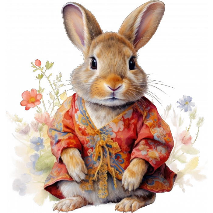 Kırmızı Ceketli Çiçekli Tavşan Duvar Stickerı