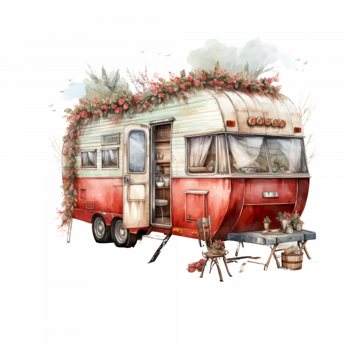 Kırmızı Çelenkli ve Noel Dekorasyonlu Karavan Duvar Çıkartması