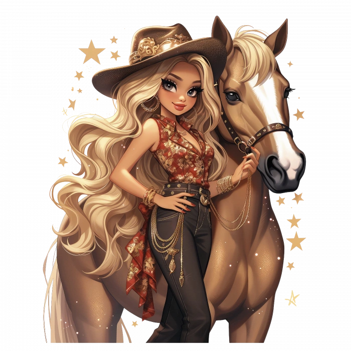 Kırmızı Desenli Bluzlu ve Şapkalı Kovboy Kız Duvar Stickerı