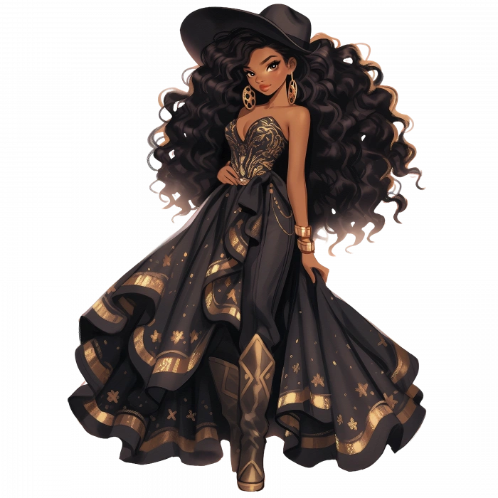 Kırmızı Elbiseli ve Siyah Şapkalı Çekici Kovboy Kız Duvar Stickerı