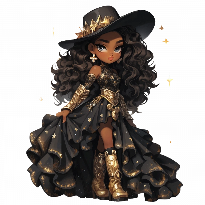 Kırmızı Etekli ve Şapkalı Zarif Kovboy Kız Duvar Stickerı