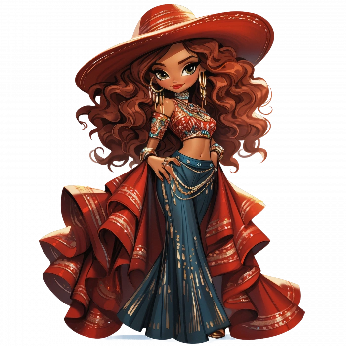 Kırmızı Şapkalı Mavi Etekli Kovboy Kız Duvar Stickerı