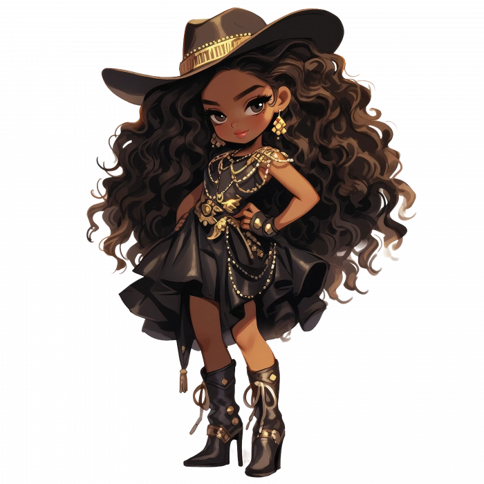 Kırmızı ve Altın İşlemeli Şık Kovboy Kız Duvar Stickerı