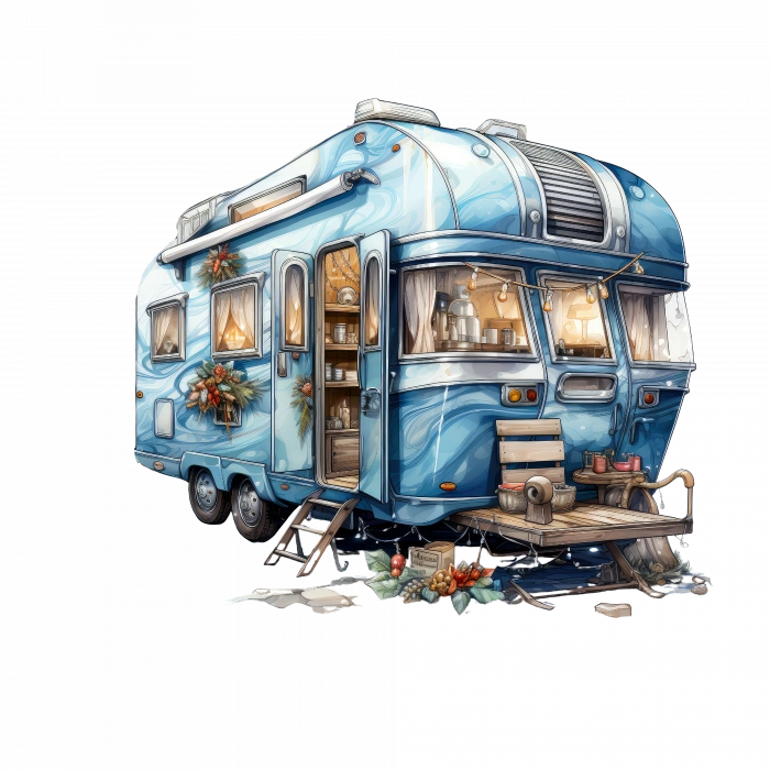 Kış Manzaralı Mavi Karavan Duvar Stickerı