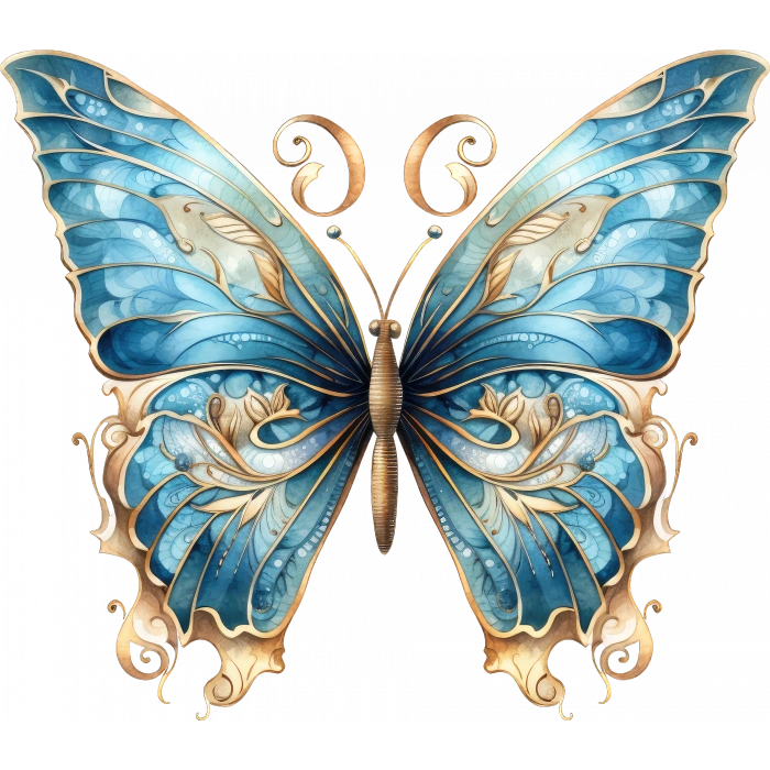 Kıvrımlı Detaylı Mavi Kelebek Duvar Stickerı