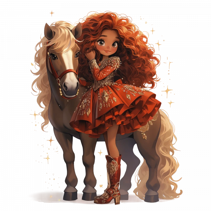 Kızıl Saçlı Kırmızı Elbiseli Sevimli Kovboy Kız Duvar Stickerı