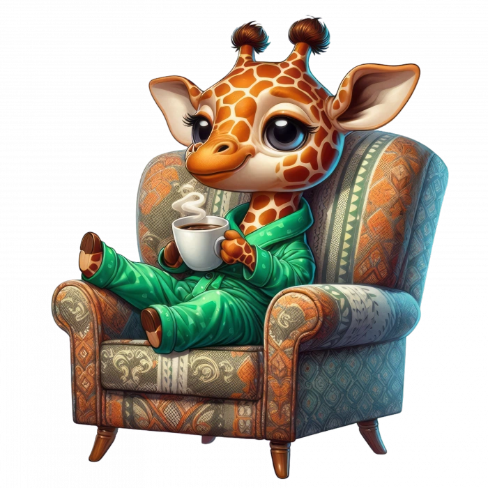 Koltukta Oturan Pijamalı Sevimli Zürafa (Buharlı Kupa ile)
