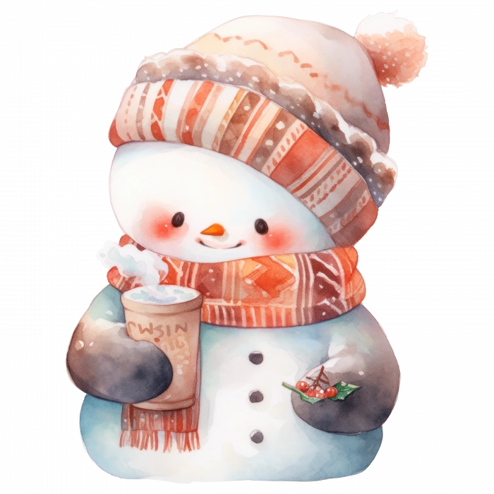 Küçük Kupa Tutan Karlı Adam Duvar Stickerı