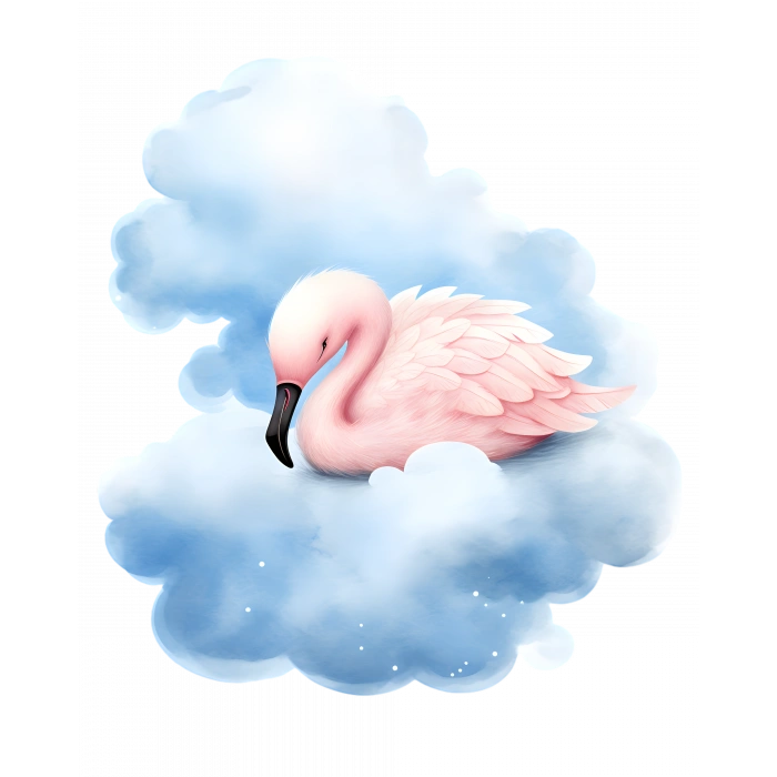 Mavi Bulutlar Arasında Uzanmış Pembe Flamingo Duvar Çıkartması