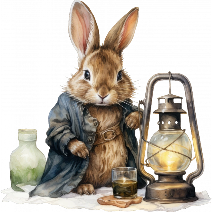 Mavi Ceketli ve Fenerli Tavşan Duvar Stickerı