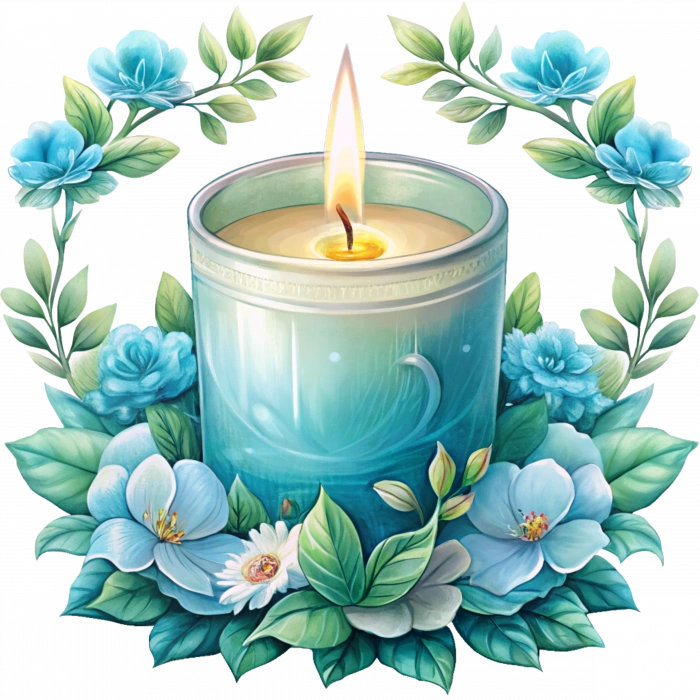 Mavi Çiçekli Mum Duvar Stickerı
