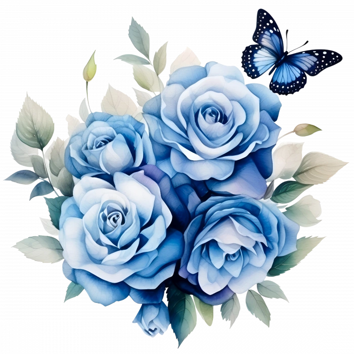 Mavi Güller ve Kelebek Duvar Stickerı