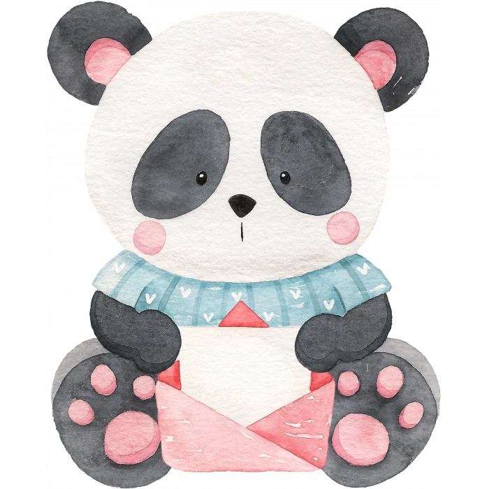 Mavi Kazaklı Panda ve Zarf Duvar Stickerı