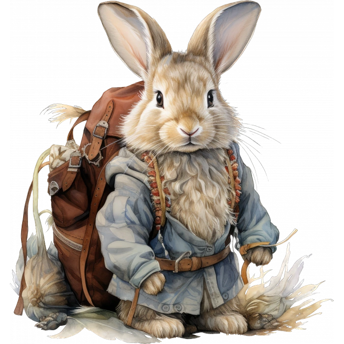 Mavi Kıyafetli ve Çantalı Tavşan Duvar Stickerı