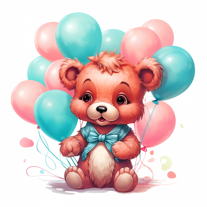 Mavi Papyonlu ve Balonlu Ayıcık Duvar Stickerı