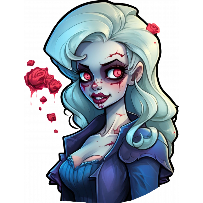Mavi Saçlı Kan Damlalı Zombi Kız Duvar Stickerı