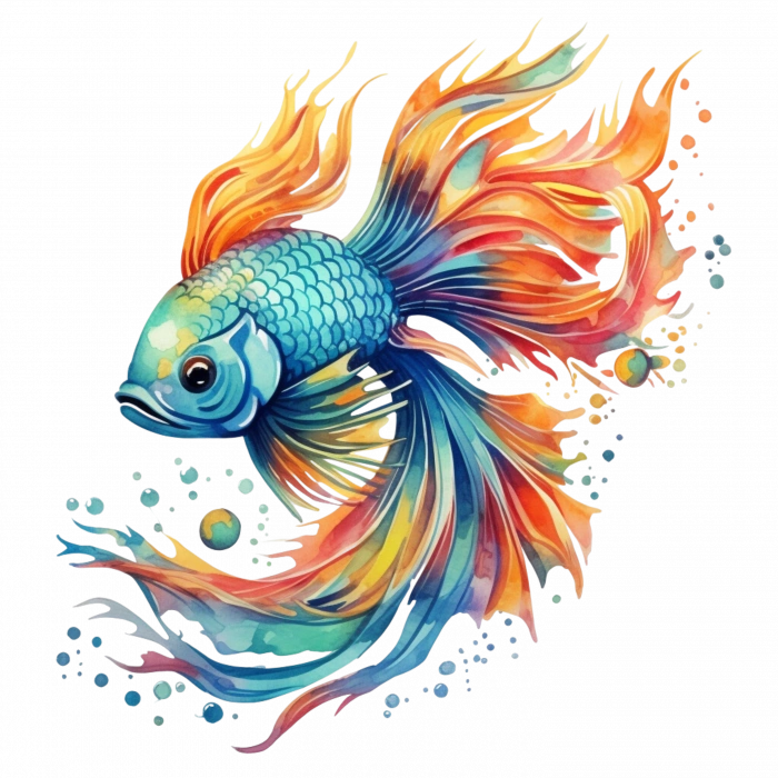 Mavi-Turuncu-Sarı Beta Balığı Duvar Stickerı