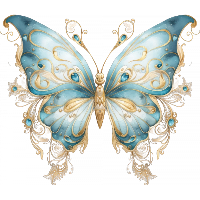 Mavi ve Altın Desenli Kelebek Duvar Stickerı