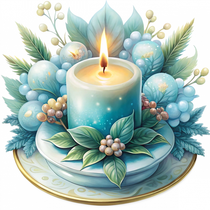 Mavi Yemişli Mum Duvar Stickerı