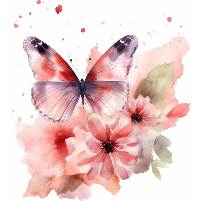 Mor Akzentli Kelebek ve Çiçekler Duvar Stickerı