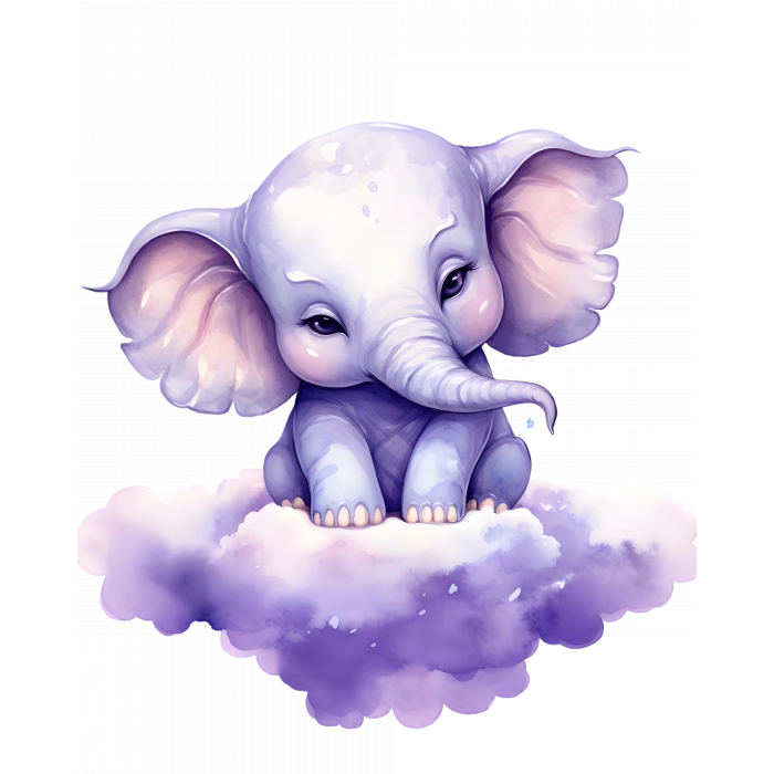 Mor Bulut Üzerinde Oturan Mor Fil Duvar Çıkartması
