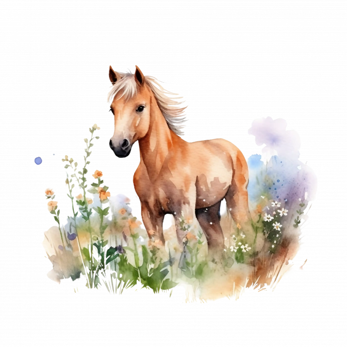 Mor Çiçekler Arasında At Yavrusu Duvar Stickerı