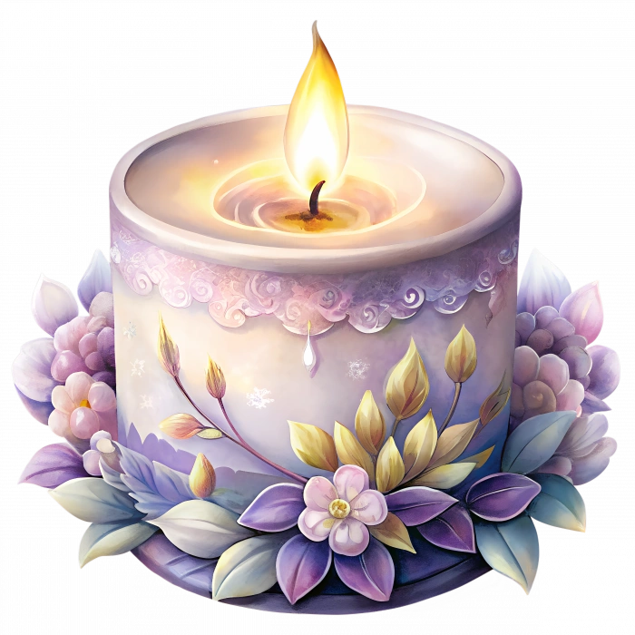 Mor Çiçekli Mum Duvar Stickerı