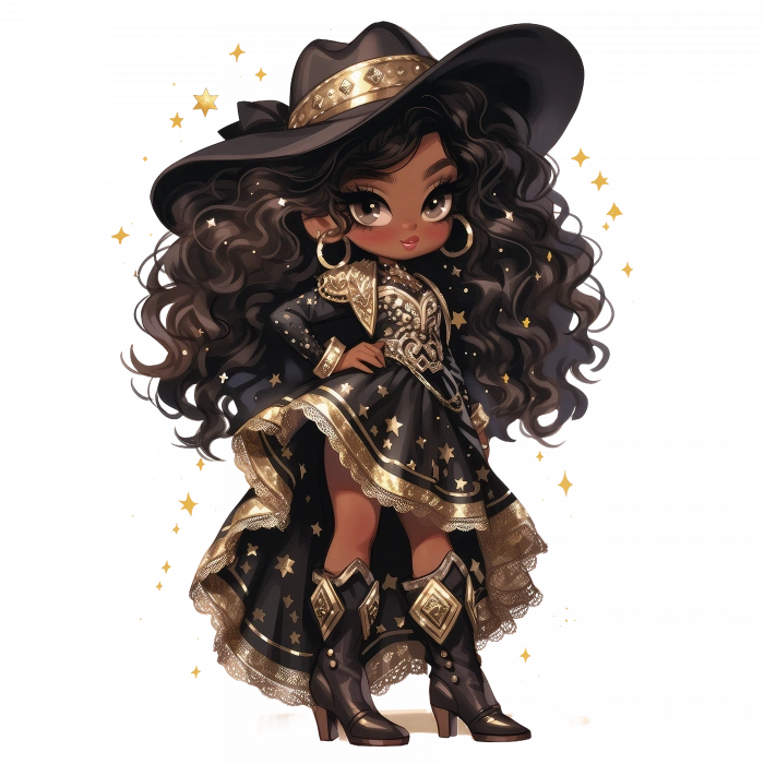 Mor Detaylı Parlak Elbiseli Kovboy Kız Duvar Stickerı