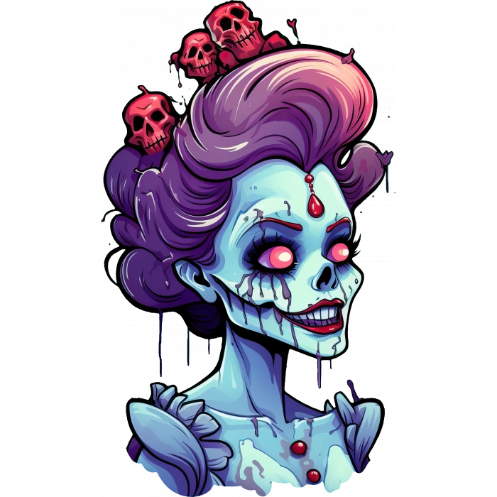 Mor Saçlı Kafataslı Zombi Kız Duvar Stickerı