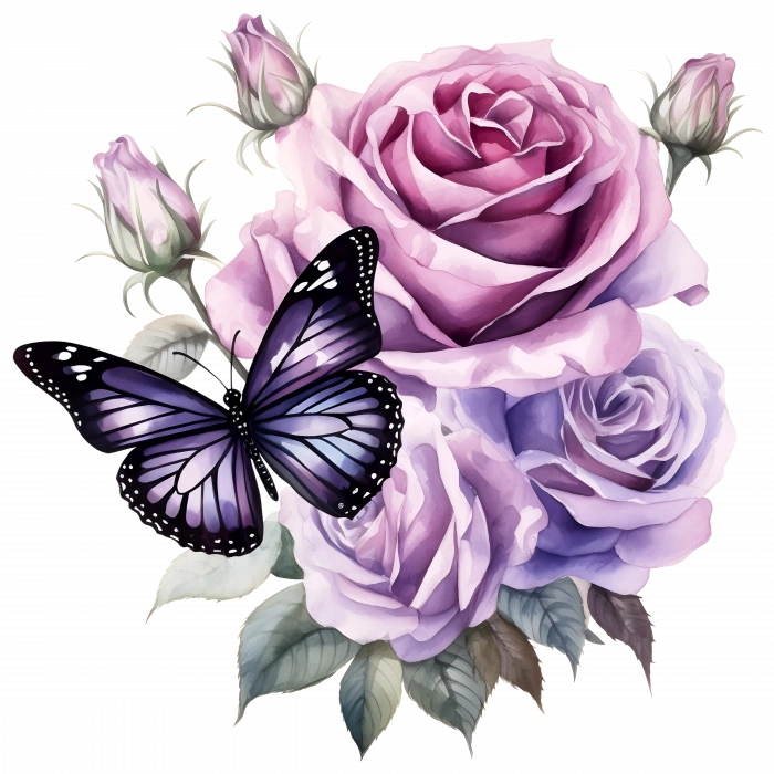 Mor Tonlarında Çiçek ve Kelebek Duvar Stickerı