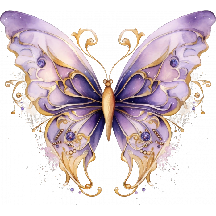 Mor ve Altın İşlemeli Kelebek Duvar Stickerı