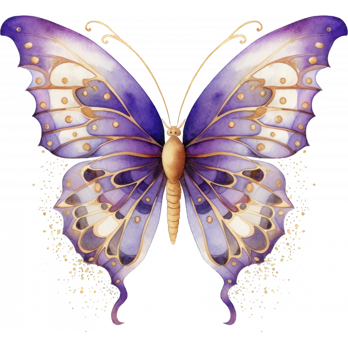 Mor ve Altın Uçlu Kelebek Duvar Stickerı