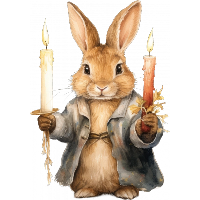 Mum Tutan Tavşan Duvar Stickerı - İki Mumlu