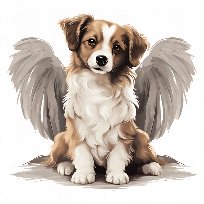 Oturan Kanatlı Kahverengi-Beyaz Köpek Yavrusu Duvar Stickerı