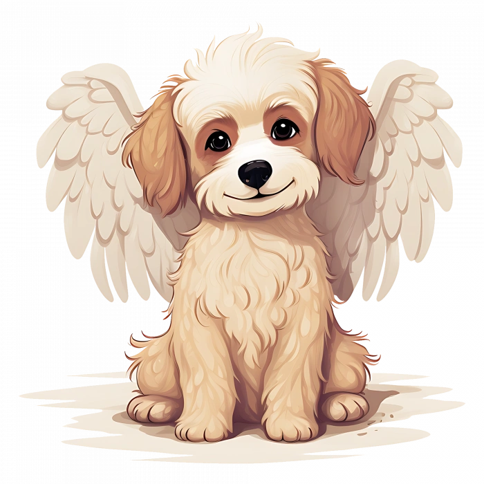 Oturan Kanatlı Krem Rengi Köpek Yavrusu Duvar Stickerı