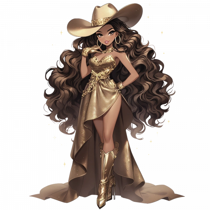 Parlak Altın Kısa Elbiseli Kovboy Kız Duvar Stickerı