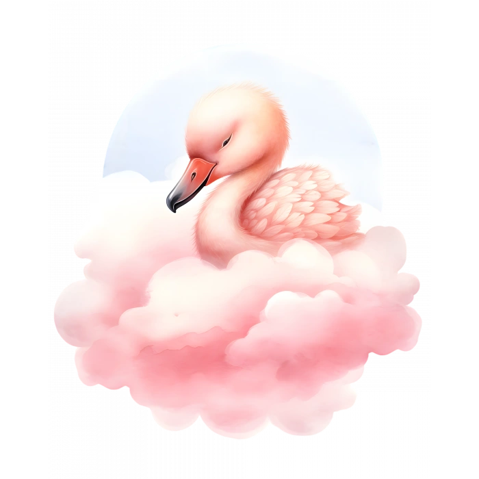 Pembe Bulut Üzerinde Uzanmış Pembe Flamingo Duvar Çıkartması