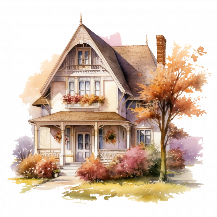 Pembe Çiçekli Sonbahar Ev Duvar Stickerı