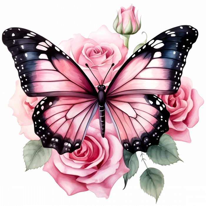 Pembe Güller ve Kelebek Duvar Stickerı