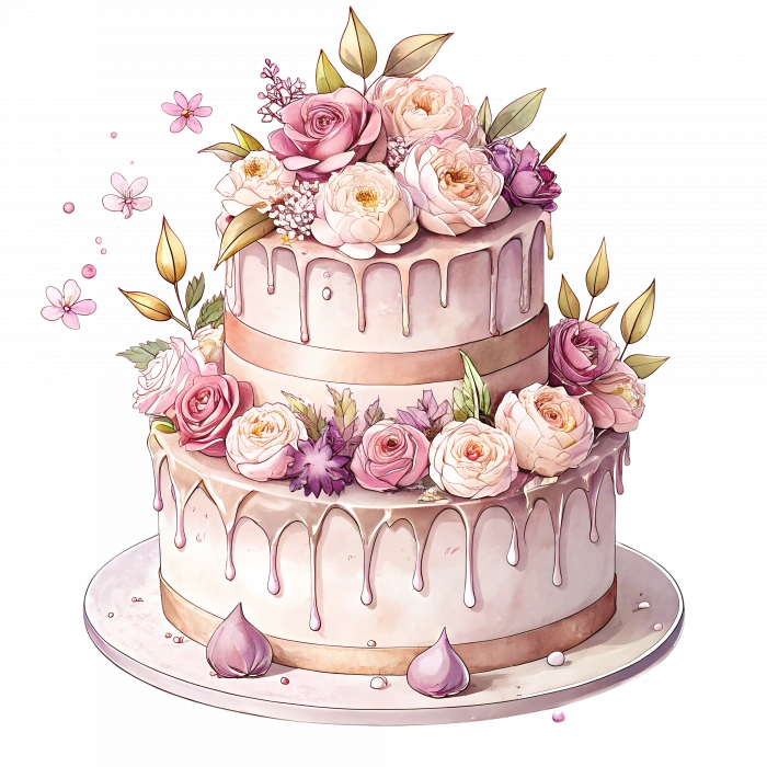 Pembe Güllü İki Katlı Pasta Duvar Stickerı